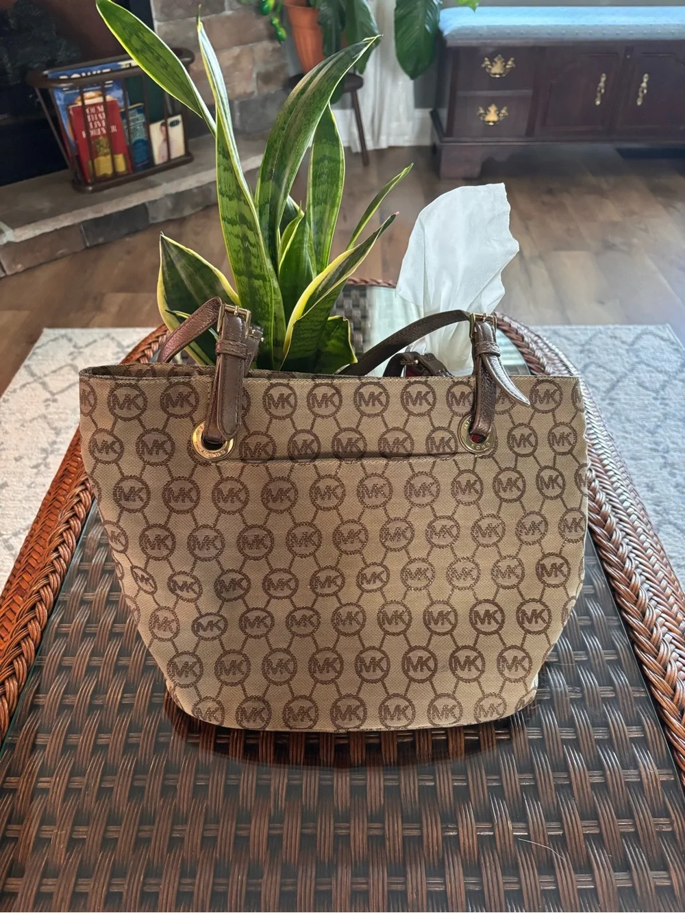 Michael Kors Brown and Beige Signature MK Tote